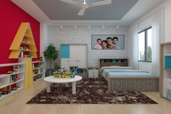 A Multi-functional kids bedroom with a play area